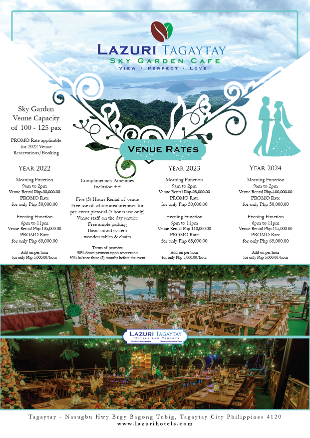 sky garden cafe venue events place lazuri tagaytay wedding packages